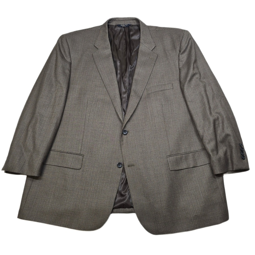 Joseph Feiss Gold Sport Coat Mens 52R 52S Brown Houndstooth Wool Blazer‎